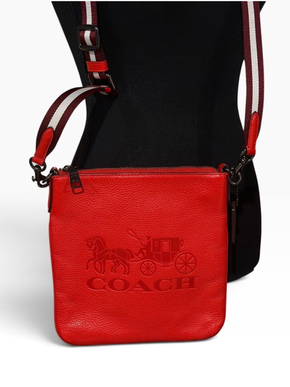 Coach Red Pebbled Leather Jes Slim Crossbody Bag - Picture 2 of 11